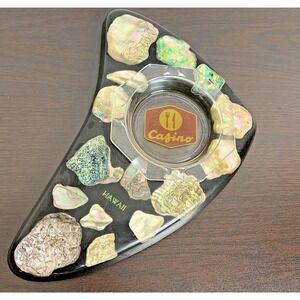 Vintage Lucite Abalone Shell‎ Ashtray Set Atomic Black Hawaii USA Casino MCM